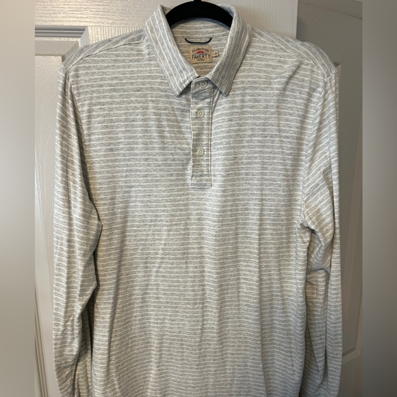 NWOT Faherty Striped Long Sleeve Polo | Heather Grey | Size L - Picture 1 of 3